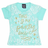 Girls Half Sleeve Glitter T-Shirt - Cyan - test-store-for-chase-value