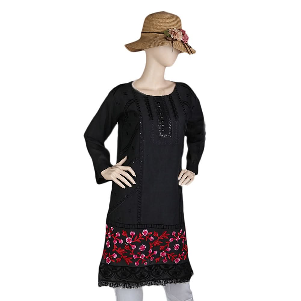 Women's Fancy Embroidered Kurti - Black, Women, Ready Kurtis, Chase Value, Chase Value