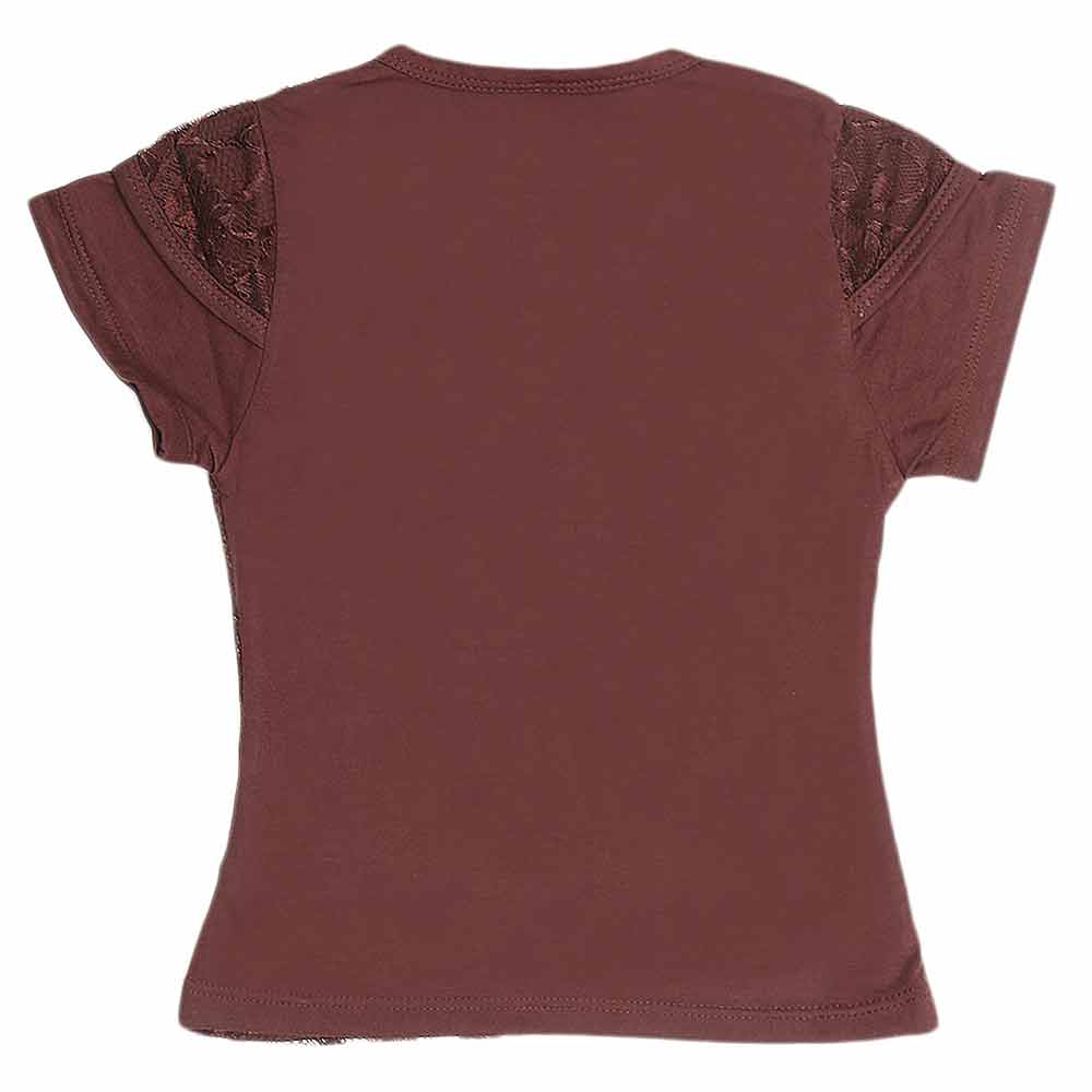 Girls Half Sleeve Glitter T-Shirt - Dark Brown - test-store-for-chase-value