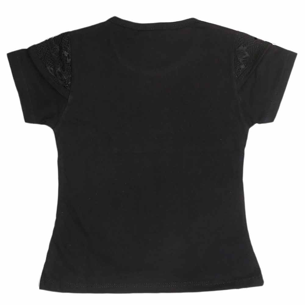 Girls Half Sleeve Glitter T-Shirt - Black - test-store-for-chase-value