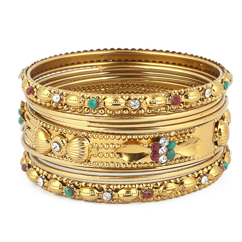 Women's Fancy Bangles 9 Pcs - Golden - test-store-for-chase-value