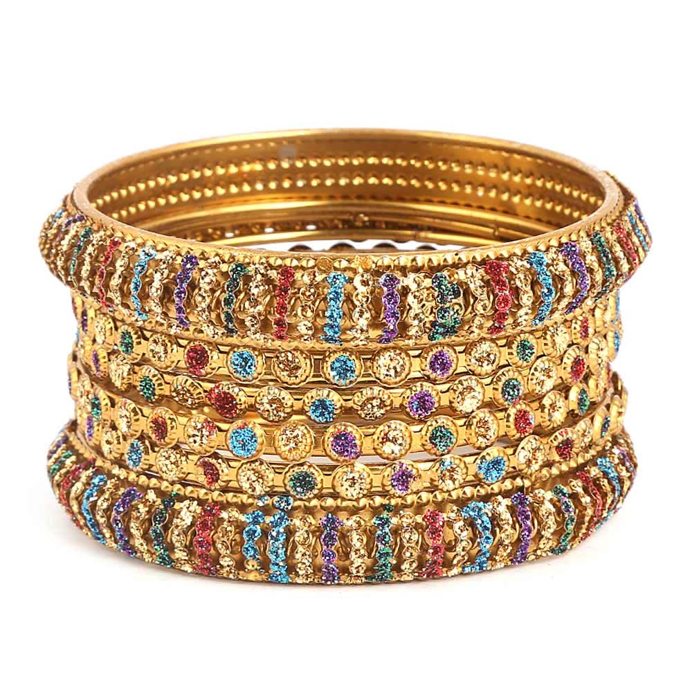 Girl's Fancy Bangles 6 Pcs - Golden - Multi - test-store-for-chase-value