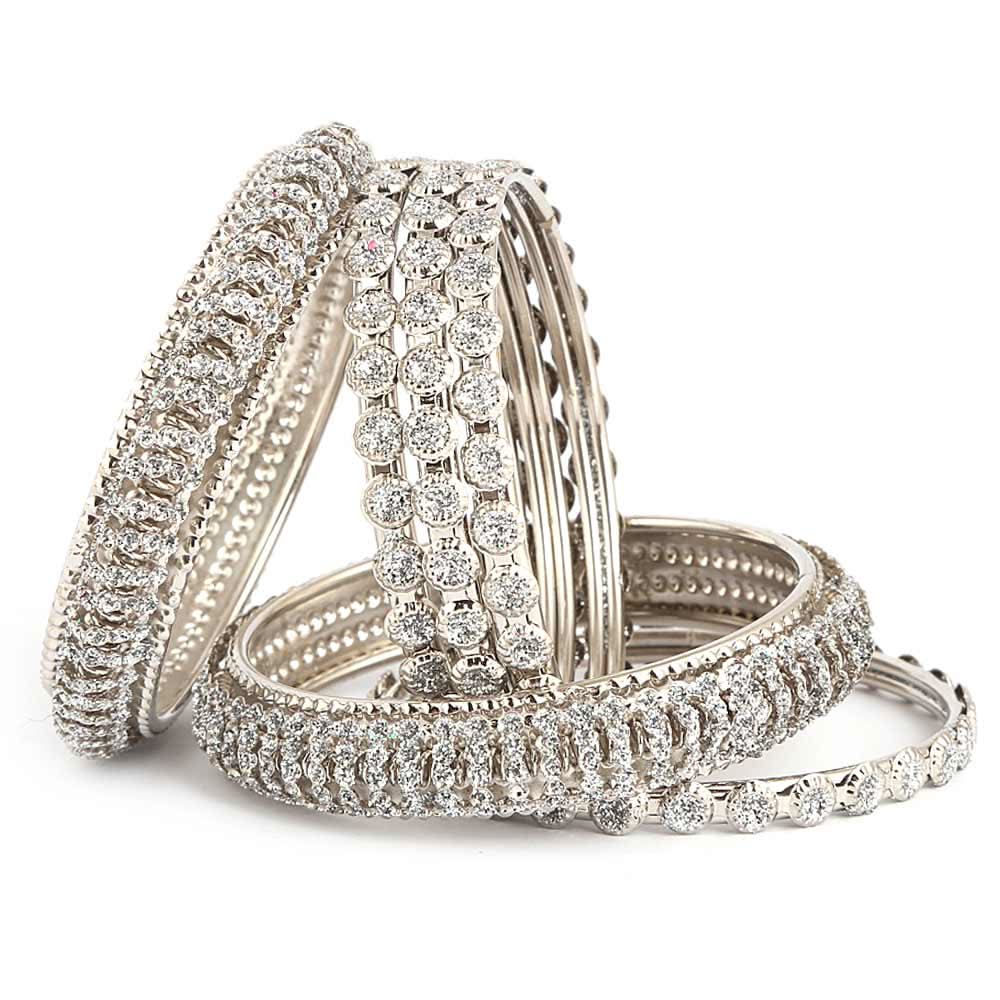 Girl's Fancy Bangles 6 Pcs - Silver - test-store-for-chase-value