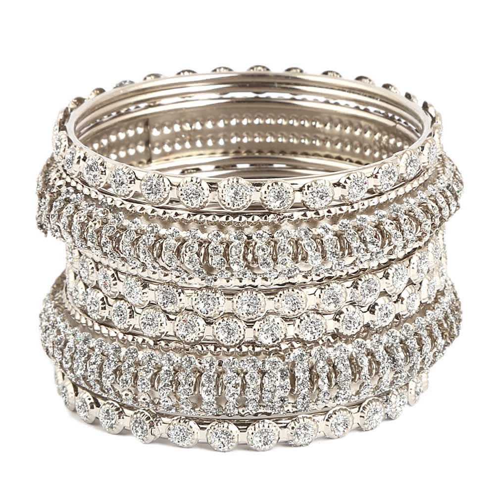 Girl's Fancy Bangles 6 Pcs - Silver - test-store-for-chase-value