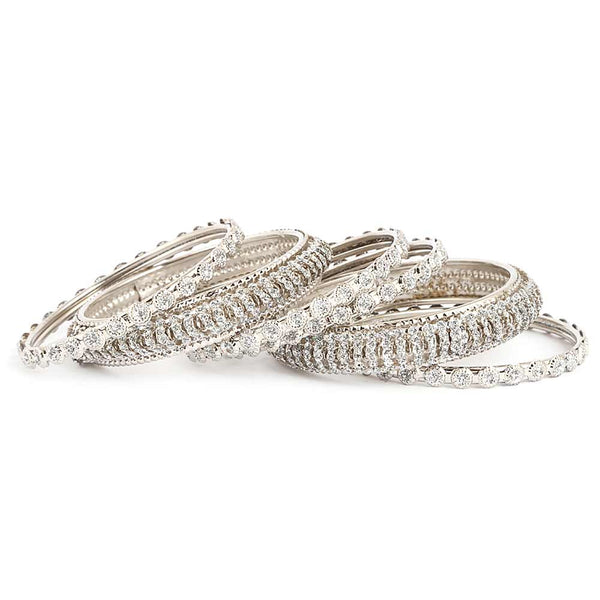 Girl's Fancy Bangles 6 Pcs - Silver - test-store-for-chase-value