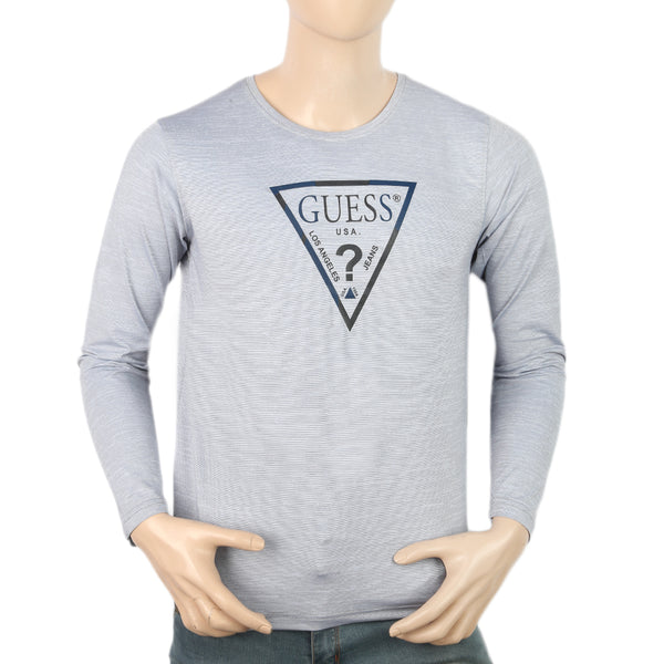Men's Full Sleeves Round Neck Lycra Printed T-Shirt - Grey, Men, T-Shirts And Polos, Chase Value, Chase Value