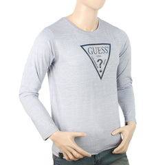 Men's Full Sleeves Round Neck Lycra Printed T-Shirt - Grey, Men, T-Shirts And Polos, Chase Value, Chase Value