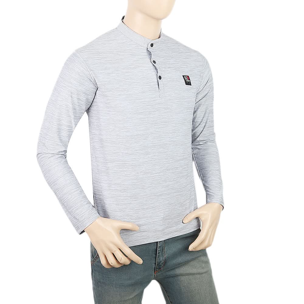 Men's Full Sleeves Round Neck Lycra Printed T-Shirt - Grey, Men, T-Shirts And Polos, Chase Value, Chase Value