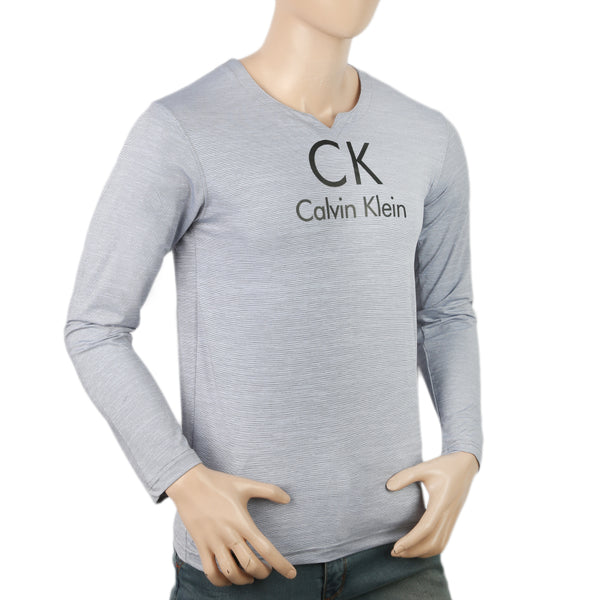 Men's Full Sleeves Round Neck Lycra Printed T-Shirt - Grey, Men, T-Shirts And Polos, Chase Value, Chase Value