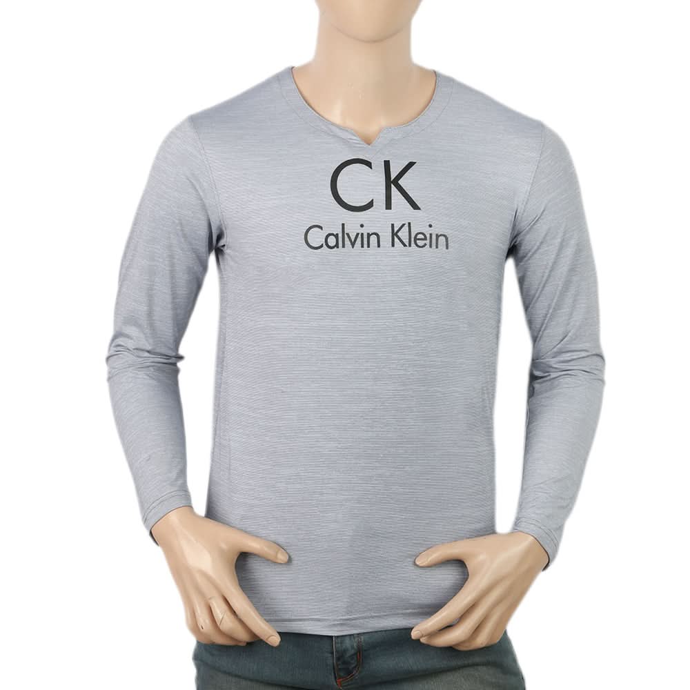 Men's Full Sleeves Round Neck Lycra Printed T-Shirt - Grey, Men, T-Shirts And Polos, Chase Value, Chase Value