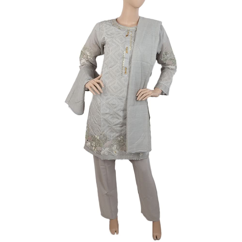 Women's Embroidered Fancy 3Pcs Suit - Grey, Women, Shalwar Suits, Chase Value, Chase Value