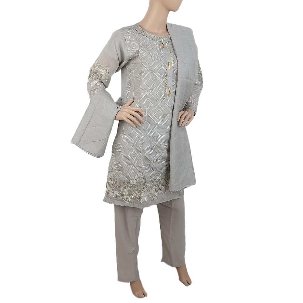 Women's Embroidered Fancy 3Pcs Suit - Grey, Women, Shalwar Suits, Chase Value, Chase Value
