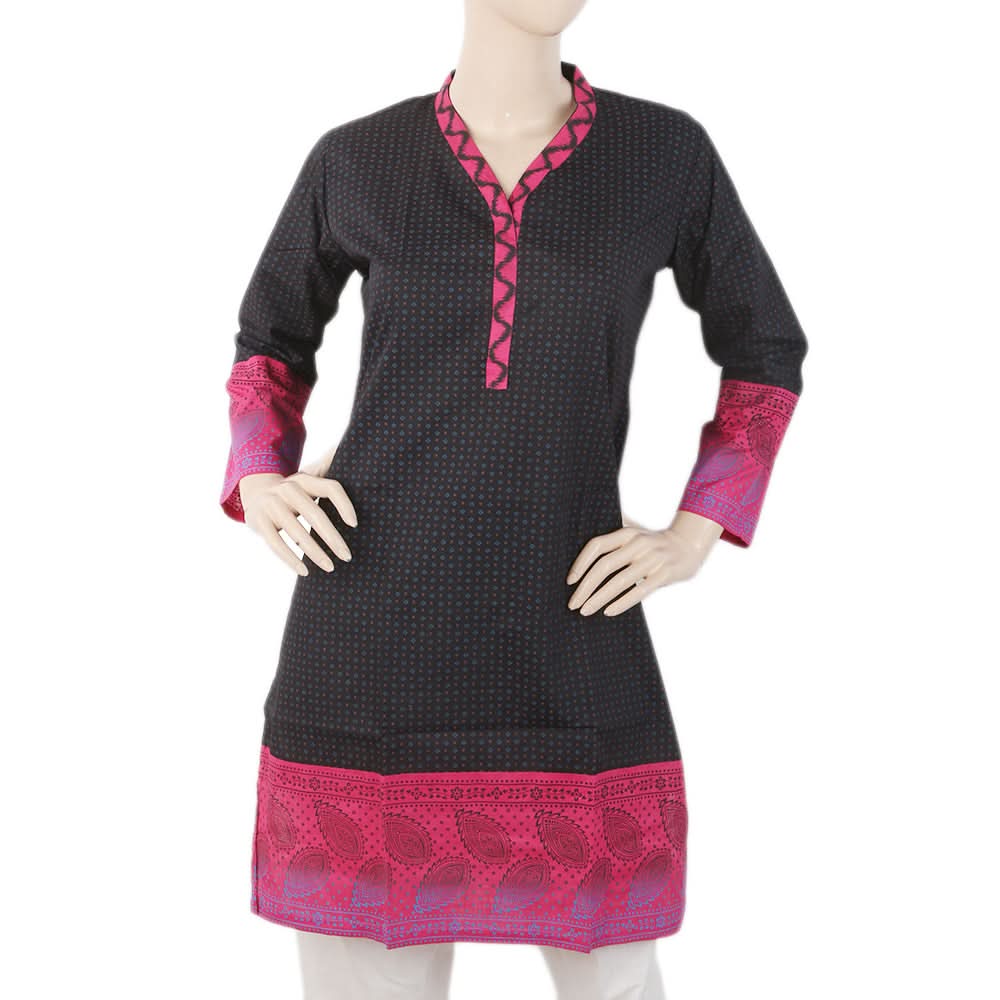 Women's Printed Cotton Kurti - Black, Women, Ready Kurtis, Chase Value, Chase Value