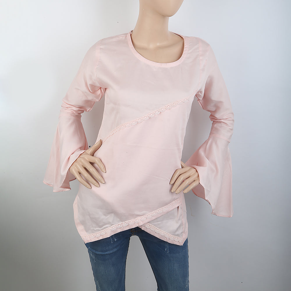 Women's Front Lace Top With Cut Daman - Pink, Women, Ready Kurtis, Chase Value, Chase Value