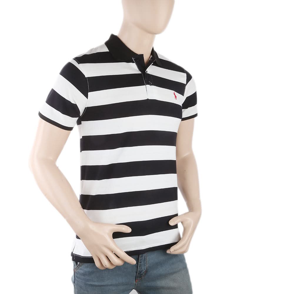 Men's Yarn Dyed Half Sleeves Polo T-Shirt - Black, Men, T-Shirts And Polos, Chase Value, Chase Value
