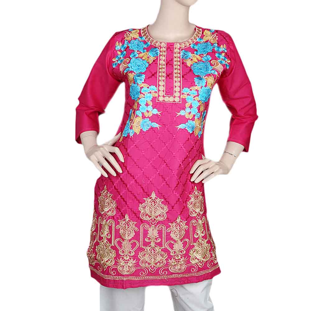 Women's Embroidered Kurti - Pink, Women, Ready Kurtis, Chase Value, Chase Value