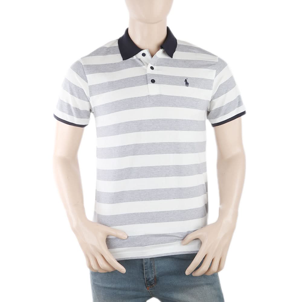Men's Yarn Dyed Half Sleeves Polo T-Shirt - Grey, Men, T-Shirts And Polos, Chase Value, Chase Value