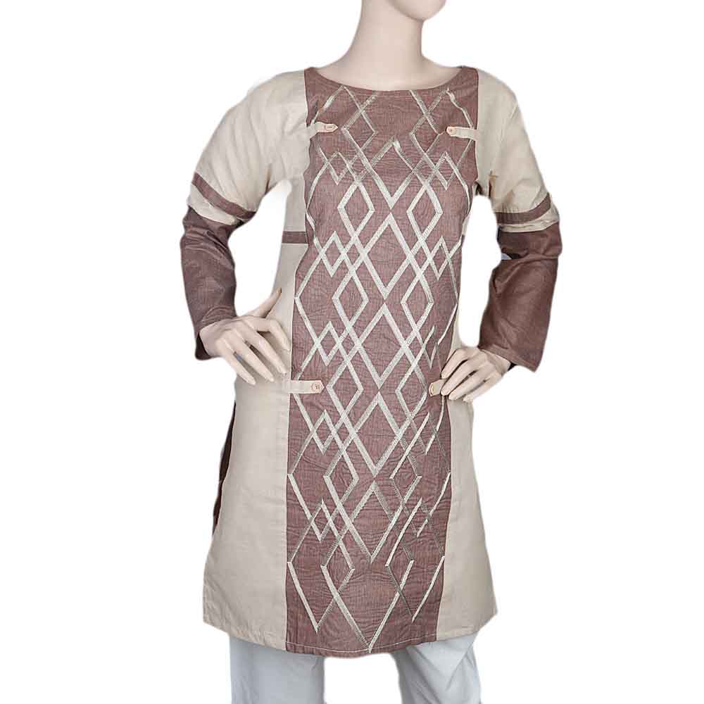 Women's Embroidered Kurti - Brown, Women, Ready Kurtis, Chase Value, Chase Value