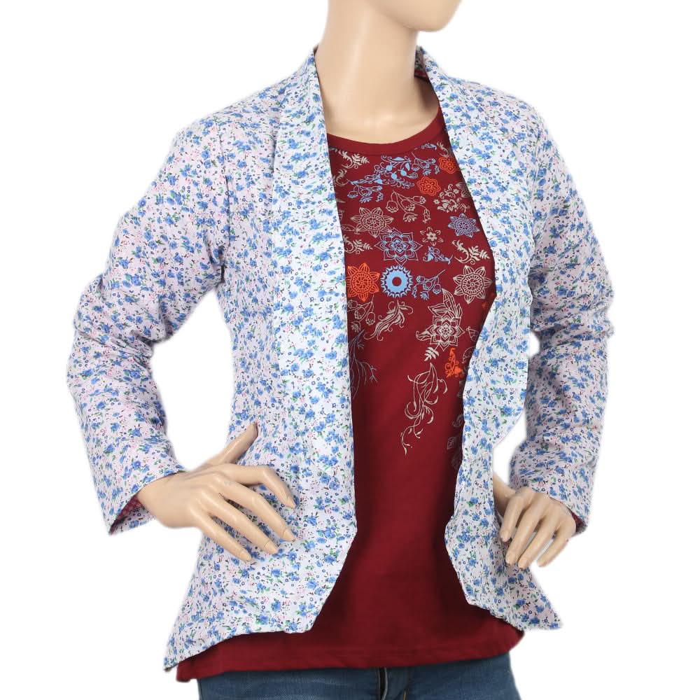 Women's Printed Coat - White Blue, Women, Jackets, Chase Value, Chase Value