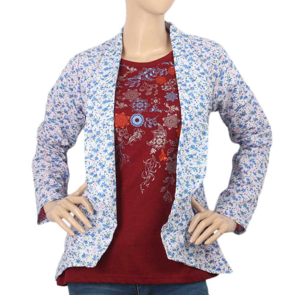 Women's Printed Coat - White Blue, Women, Jackets, Chase Value, Chase Value