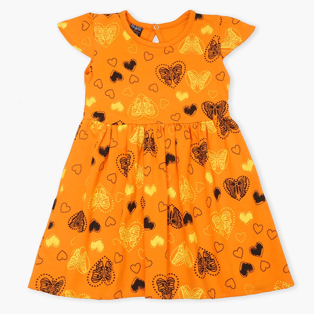 Girl's Half Sleeves Frock - Orange, Girls Frocks, Chase Value, Chase Value