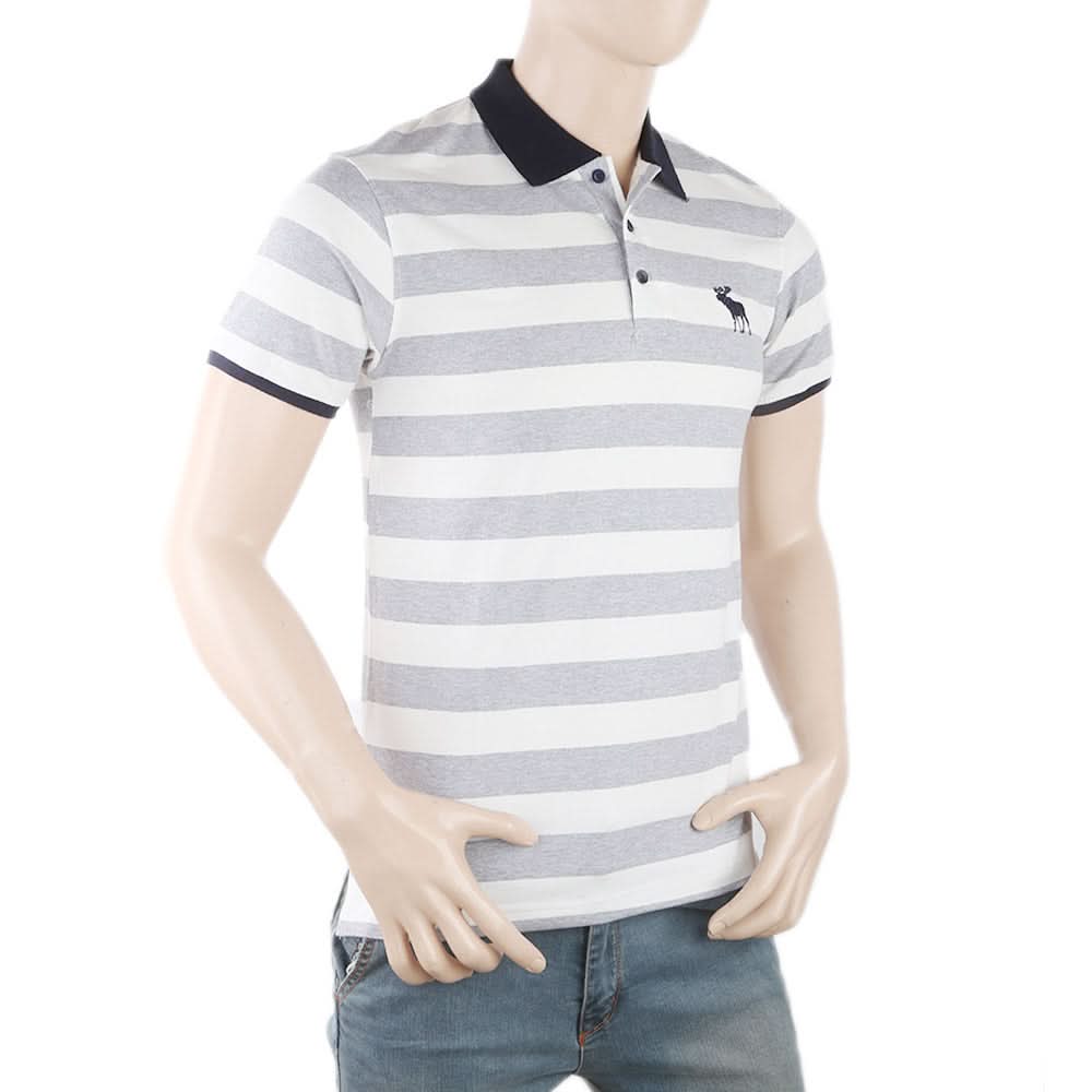 Men's Yarn Dyed Half Sleeves Polo T-Shirt - Grey, Men, T-Shirts And Polos, Chase Value, Chase Value