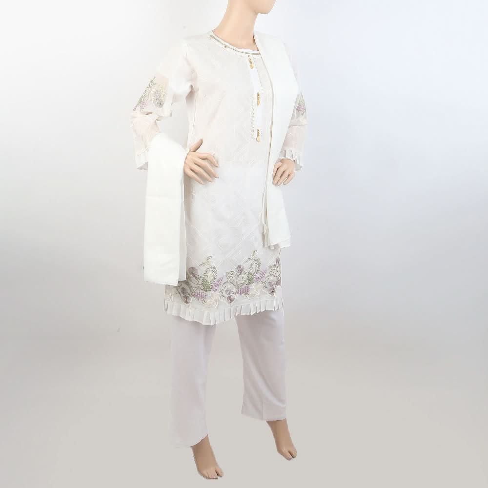 Women's Fancy 3 Piece Suit - White, Women, Shalwar Suits, Chase Value, Chase Value