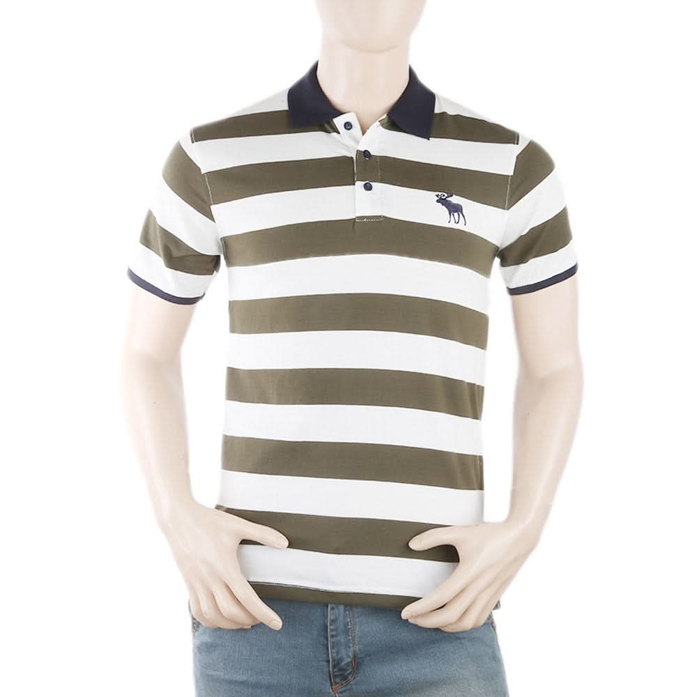 Men's Yarn Dyed Half Sleeves Polo T-Shirt - Olive Green, Men, T-Shirts And Polos, Chase Value, Chase Value