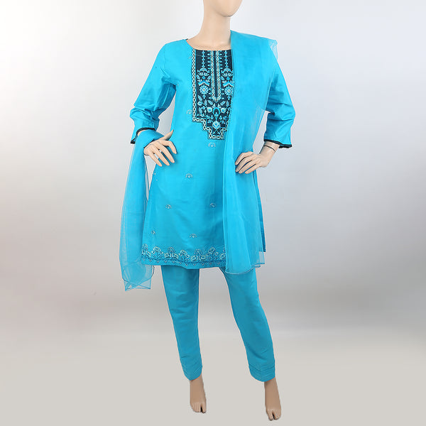Women's Embroidered 3 Piece Suit - Blue, Women, Shalwar Suits, Chase Value, Chase Value