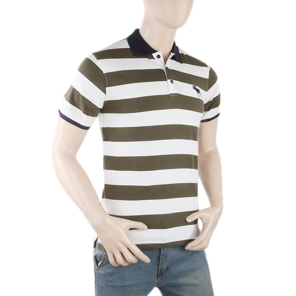 Men's Yarn Dyed Half Sleeves Polo T-Shirt - Olive Green, Men, T-Shirts And Polos, Chase Value, Chase Value