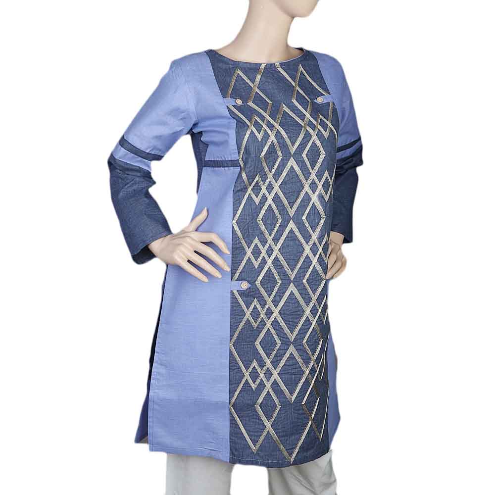 Women's Embroidered Kurti - Blue, Women, Ready Kurtis, Chase Value, Chase Value