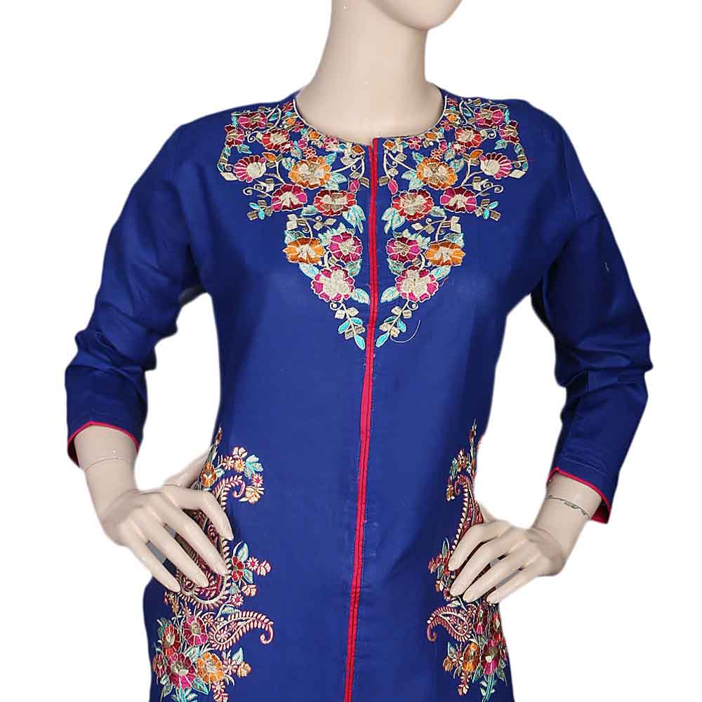 Women's Embroidered Kurti - Royal Blue, Women, Ready Kurtis, Chase Value, Chase Value