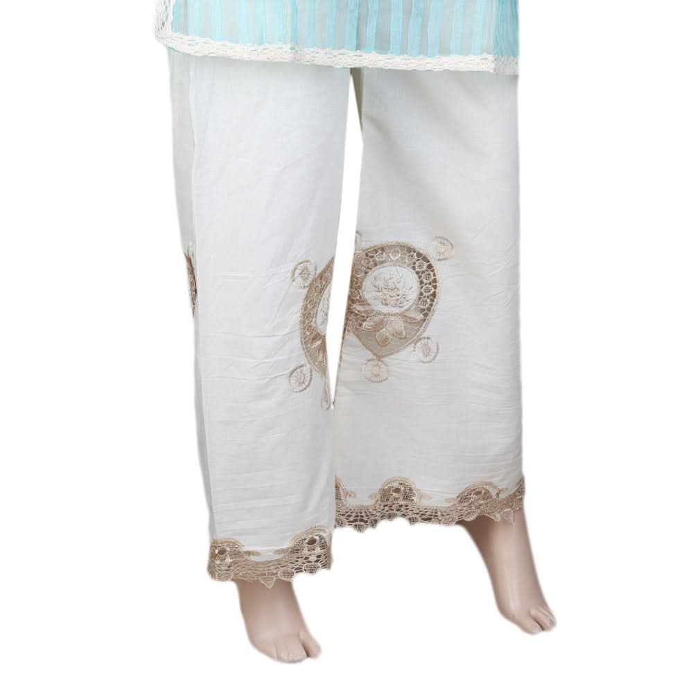 Women's Embroidered Bell Bottom Trouser - Cream, Women, Pants & Tights, Chase Value, Chase Value