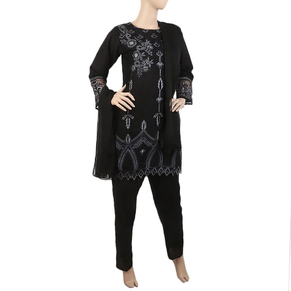 Women's Embroidered 3Pcs Suit - Black, Women, Shalwar Suits, Chase Value, Chase Value
