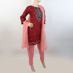 Women's Embroidered 3 Piece Suit - Maroon, Women, Shalwar Suits, Chase Value, Chase Value