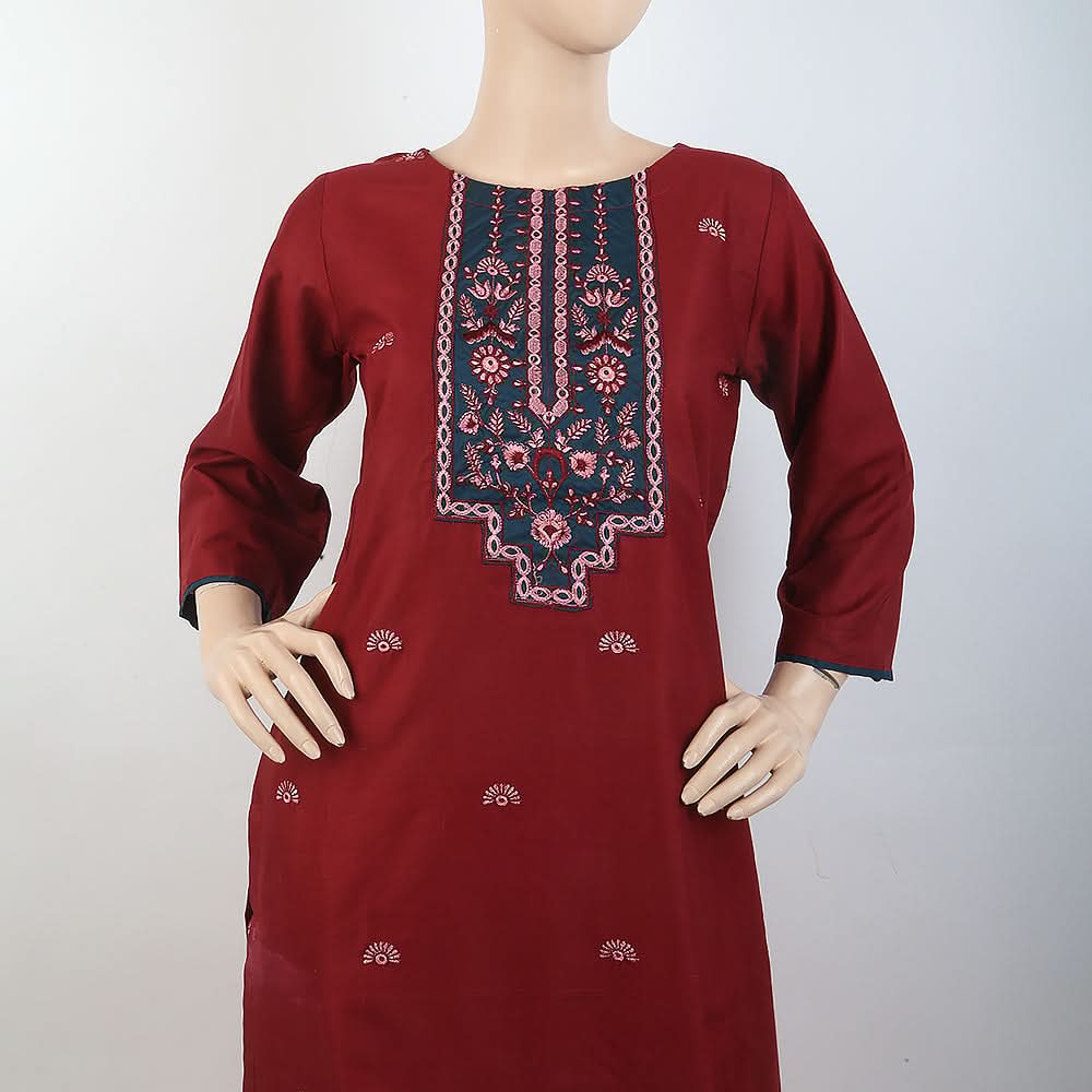 Women's Embroidered 3 Piece Suit - Maroon, Women, Shalwar Suits, Chase Value, Chase Value