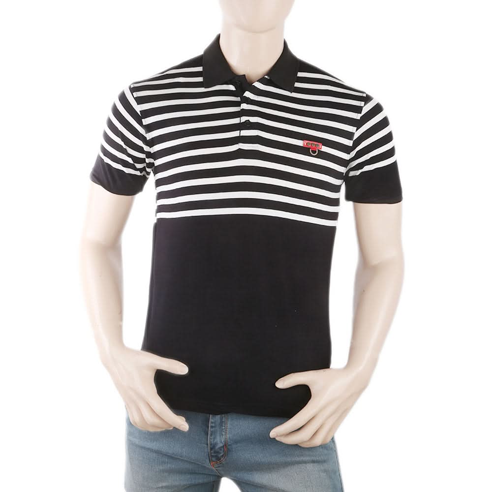 Men's Yarn Dyed Half Sleeves Polo T-Shirt - Black, Men, T-Shirts And Polos, Chase Value, Chase Value