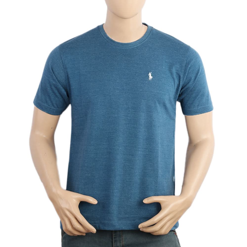 Men's Half Sleeves Round Neck Logo T-Shirt - Steel Blue, Men's T-Shirts & Polos, Chase Value, Chase Value