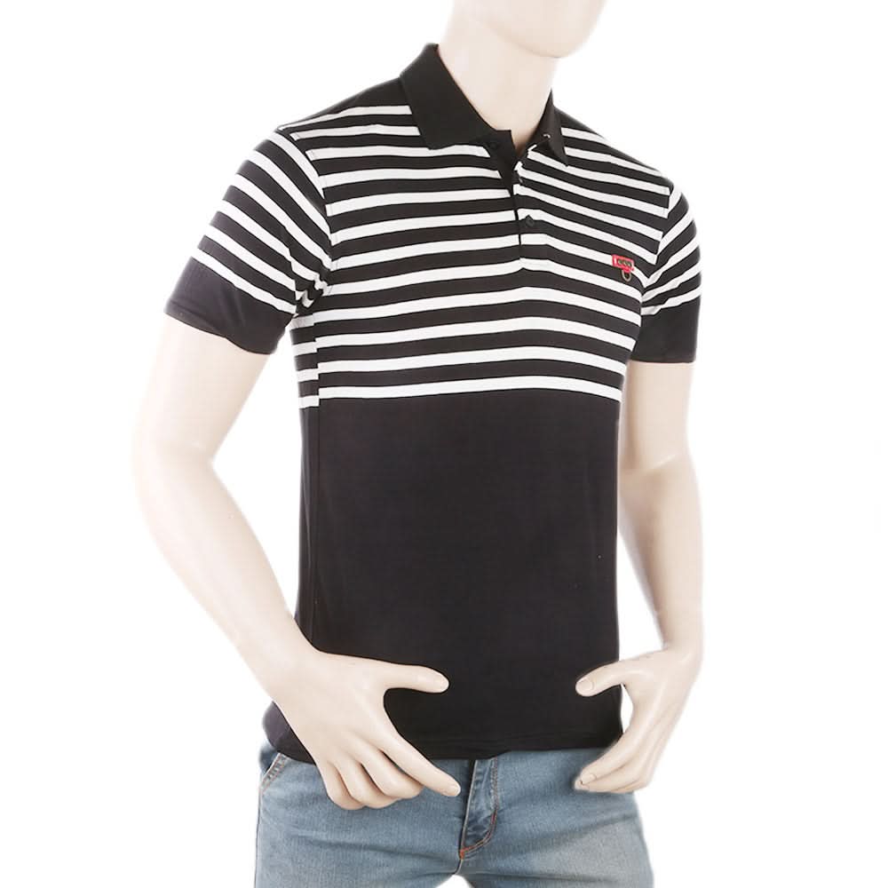 Men's Yarn Dyed Half Sleeves Polo T-Shirt - Black, Men, T-Shirts And Polos, Chase Value, Chase Value
