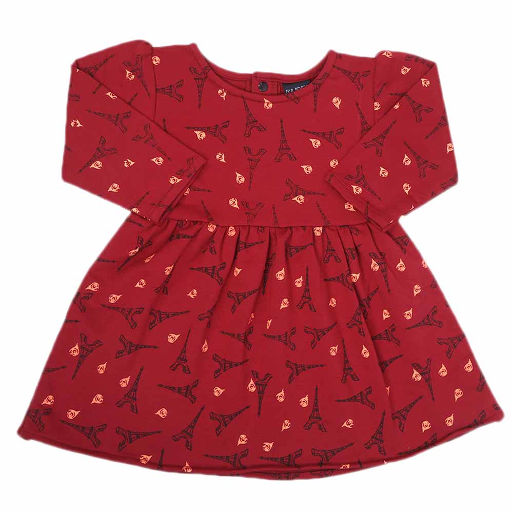 Girls Full Sleeves Frock - Maroon, Girls Frocks, Chase Value, Chase Value