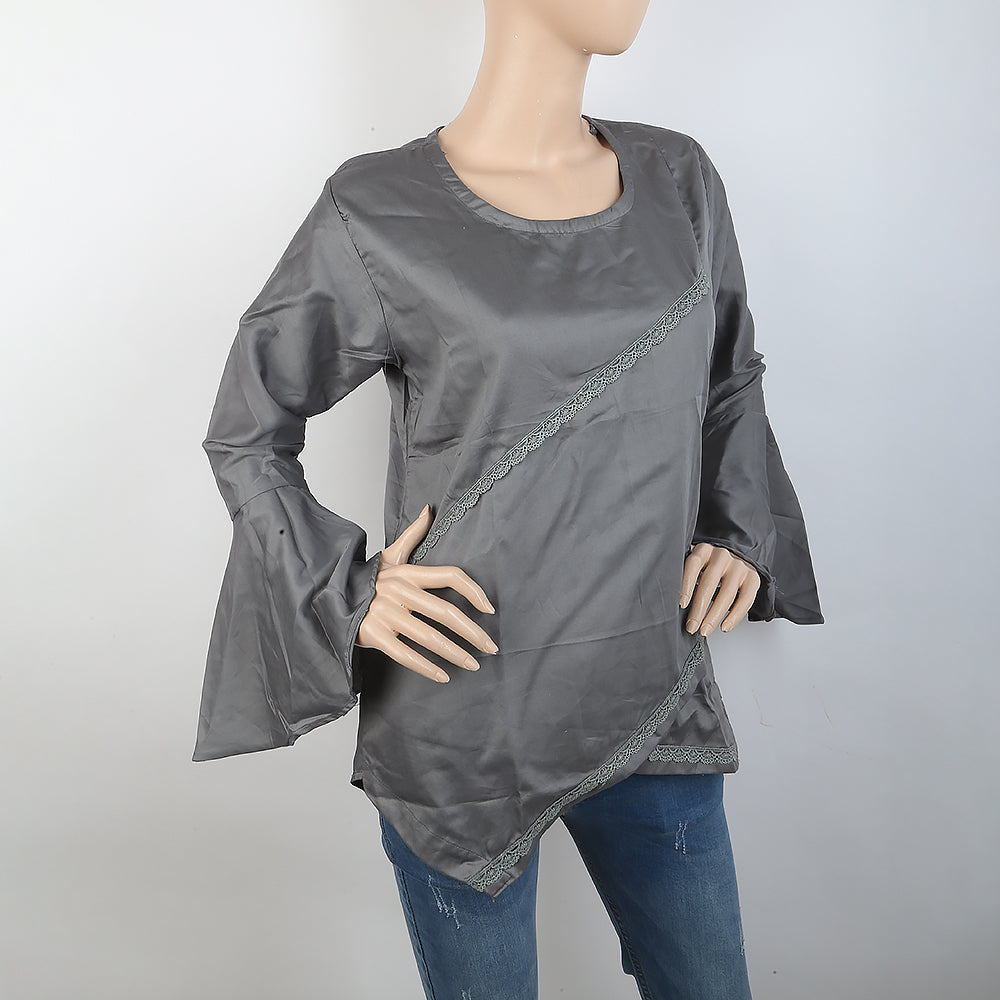 Women's Front Lace Top With Cut Daman - Grey, Women, Ready Kurtis, Chase Value, Chase Value