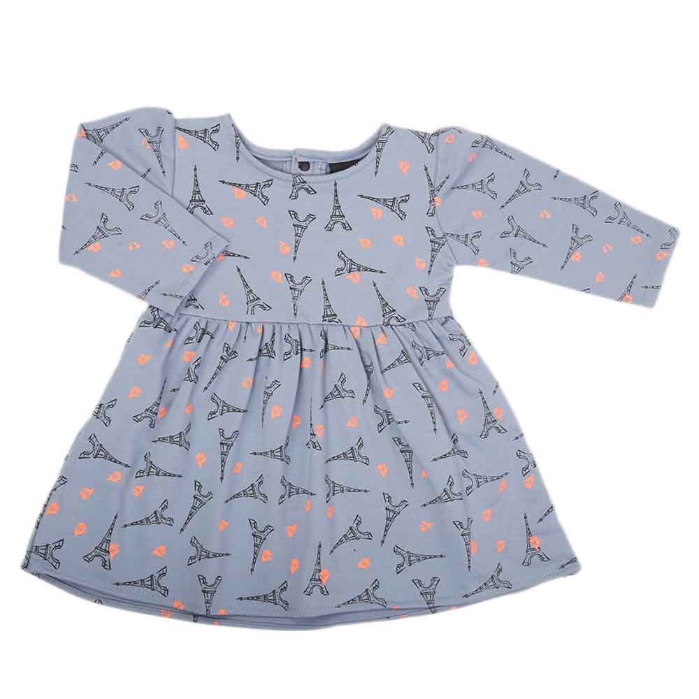 Girls Full Sleeves Frock - Light Blue, Girls Frocks, Chase Value, Chase Value