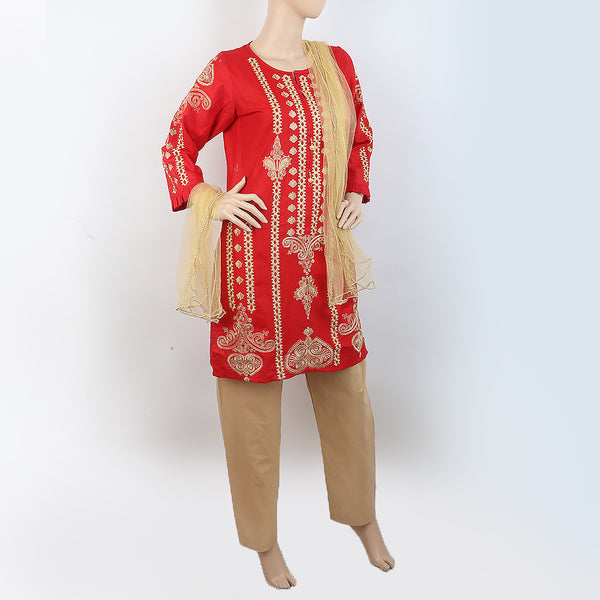 Women's Embroidered 3 Piece Suit - Red, Women, Shalwar Suits, Chase Value, Chase Value
