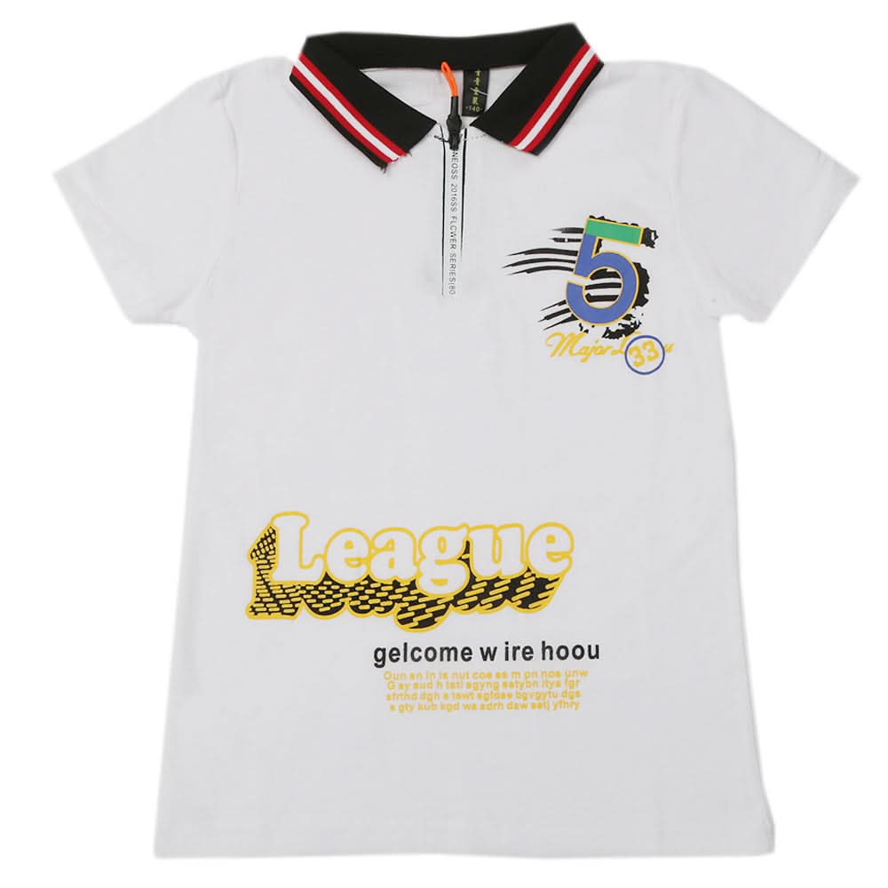 Boys Half Sleeves Polo T-Shirt - White, Boys T-Shirts, Chase Value, Chase Value