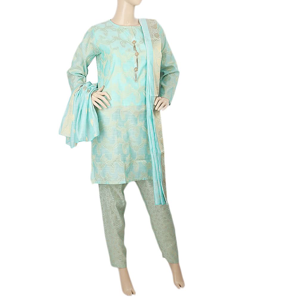Women's Fancy 3pcs Suit - Cyan, Women, Shalwar Suits, Chase Value, Chase Value