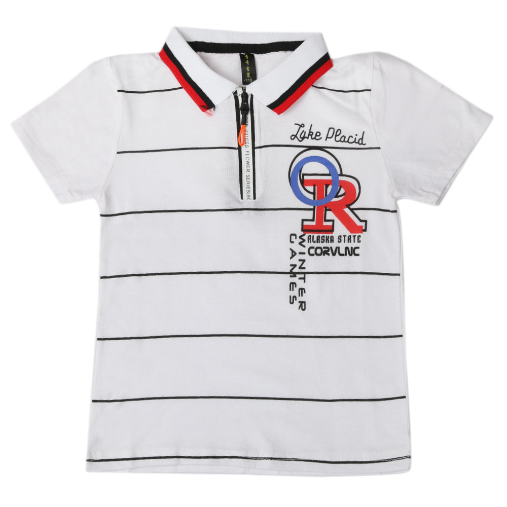 Boys Half Sleeves Polo T-Shirt - White, Boys T-Shirts, Chase Value, Chase Value