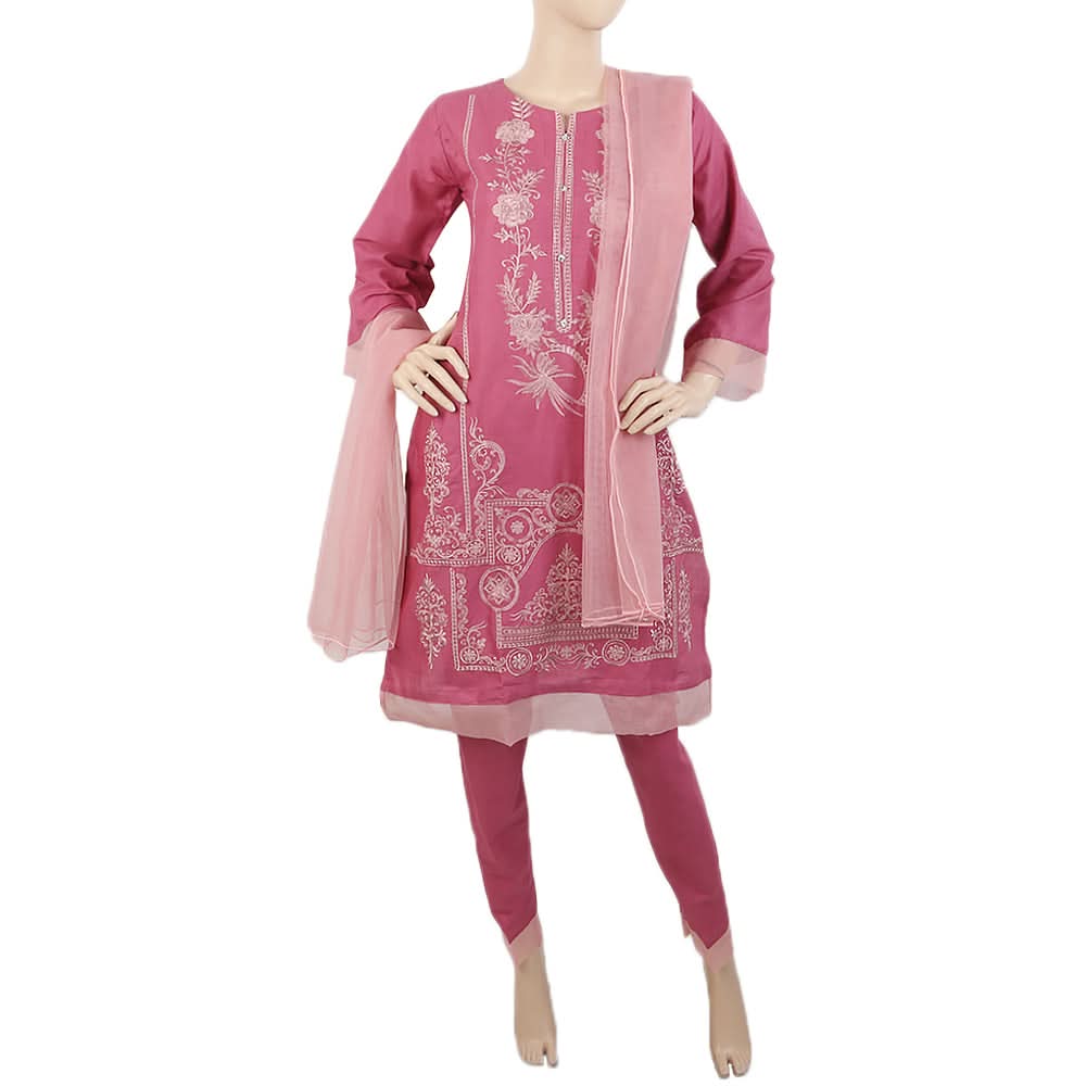 Women's Embroidered 3Pcs Suit With Sleeve Embroidered - Purple, Women, Shalwar Suits, Chase Value, Chase Value