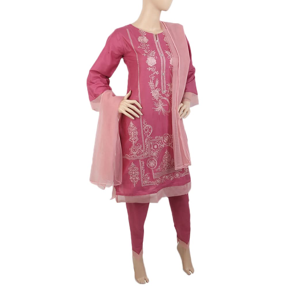 Women's Embroidered 3Pcs Suit With Sleeve Embroidered - Purple, Women, Shalwar Suits, Chase Value, Chase Value