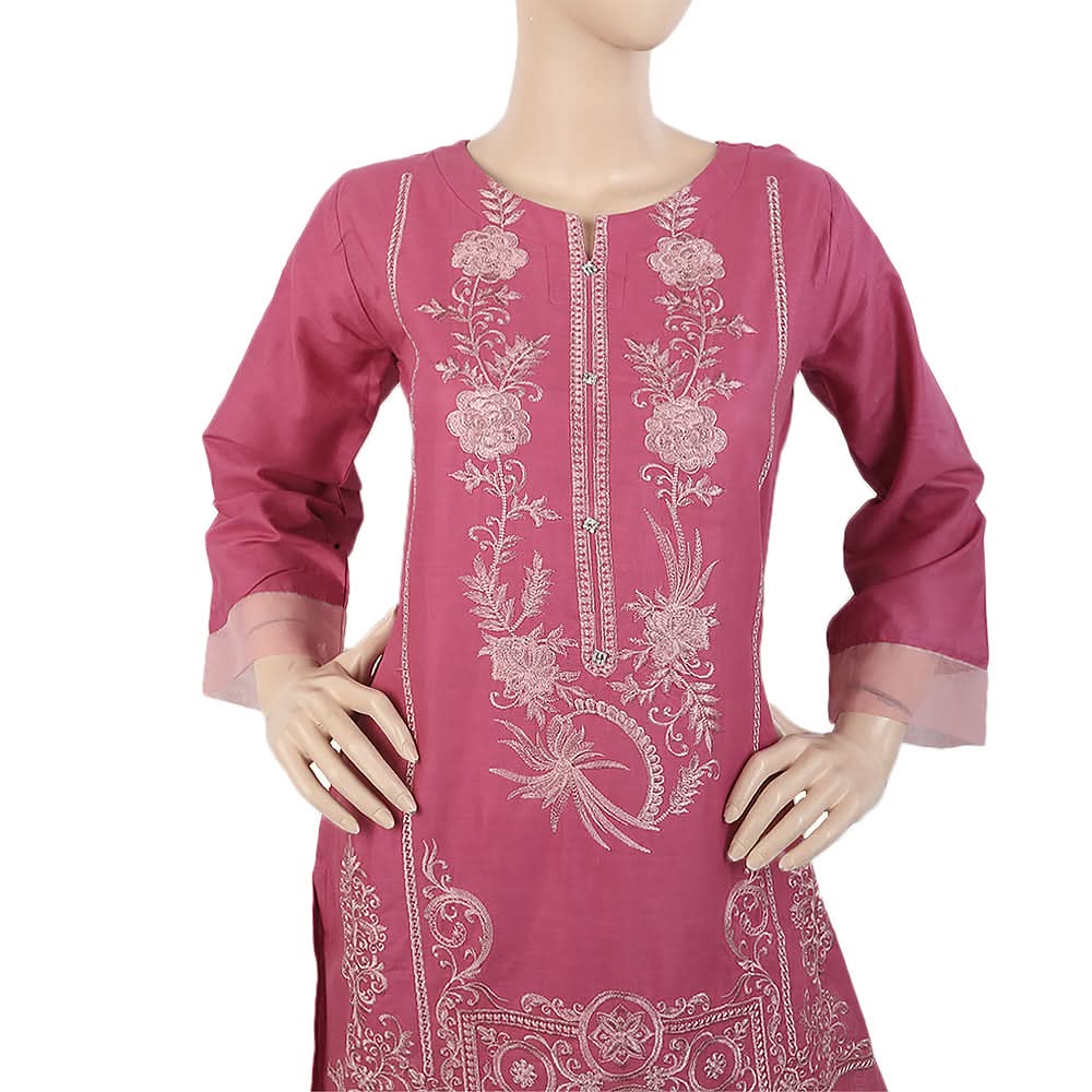 Women's Embroidered 3Pcs Suit With Sleeve Embroidered - Purple, Women, Shalwar Suits, Chase Value, Chase Value