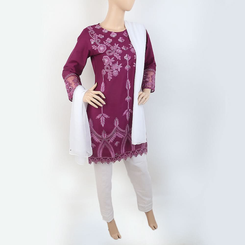 Women's Embroidered 3 Piece Suit - Purple, Women, Shalwar Suits, Chase Value, Chase Value